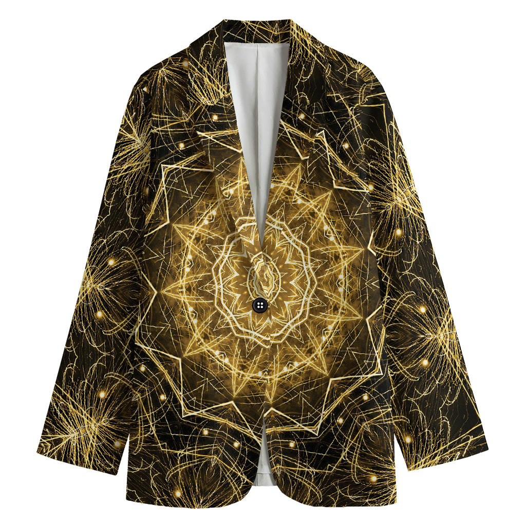Gold Kaleidoscope Print Women's Cotton Blazer