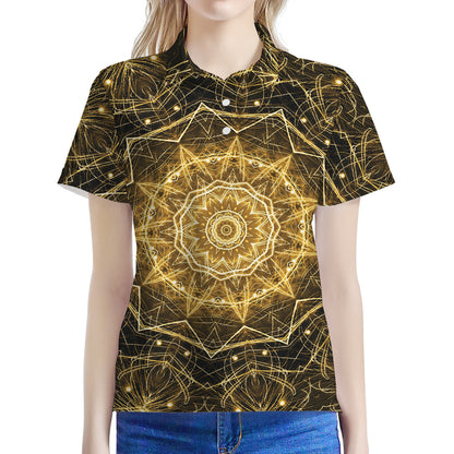 Gold Kaleidoscope Print Women's Polo Shirt