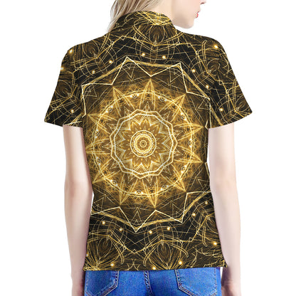 Gold Kaleidoscope Print Women's Polo Shirt