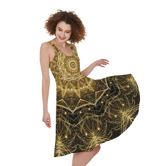 Gold Kaleidoscope Print Women's Sleeveless Dress