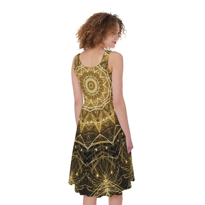 Gold Kaleidoscope Print Women's Sleeveless Dress