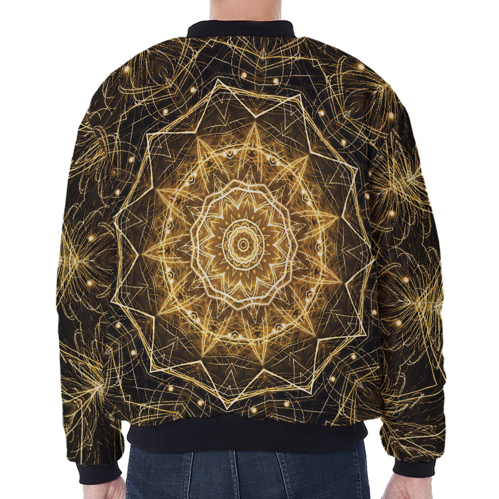 Gold Kaleidoscope Print Zip Sleeve Bomber Jacket