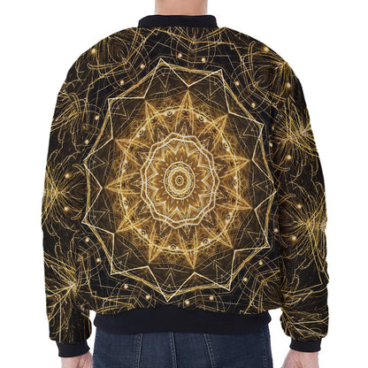 Gold Kaleidoscope Print Zip Sleeve Bomber Jacket