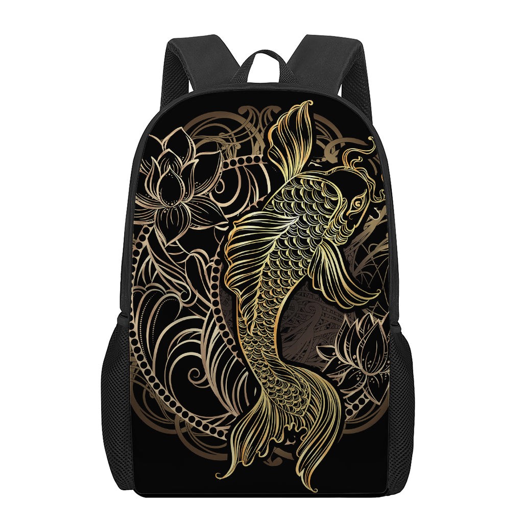 Gold Koi Carp Fish Print 17 Inch Backpack