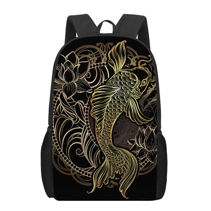Gold Koi Carp Fish Print 17 Inch Backpack