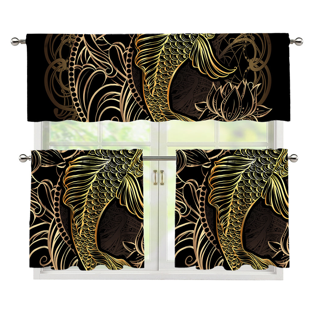 Gold Koi Carp Fish Print 3 Piece Kitchen Curtains