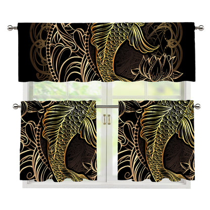 Gold Koi Carp Fish Print 3 Piece Kitchen Curtains