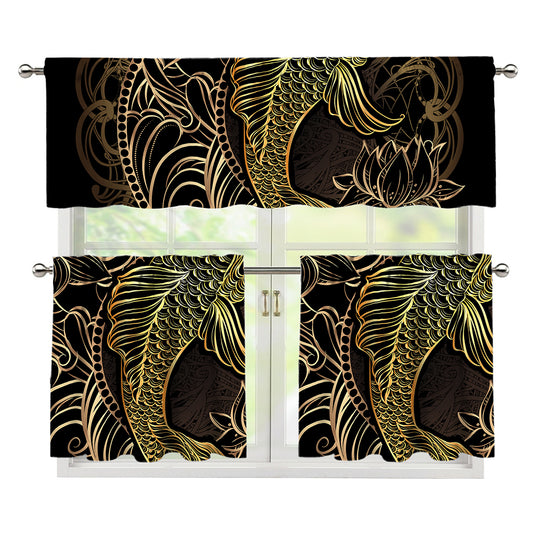 Gold Koi Carp Fish Print 3 Piece Kitchen Curtains