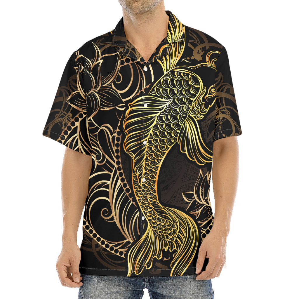 Gold Koi Carp Fish Print Aloha Shirt