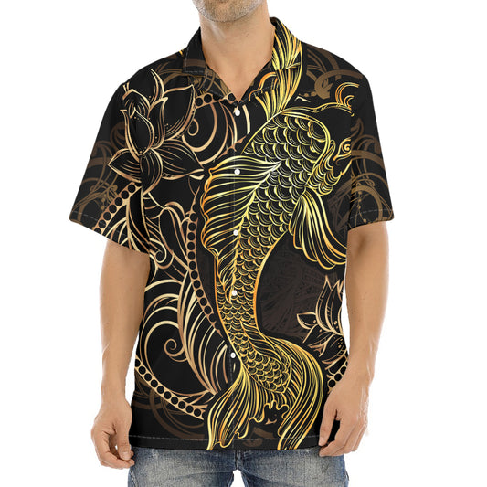 Gold Koi Carp Fish Print Aloha Shirt
