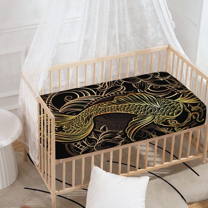 Gold Koi Carp Fish Print Baby Crib Sheet