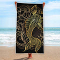 Gold Koi Carp Fish Print Beach Towel