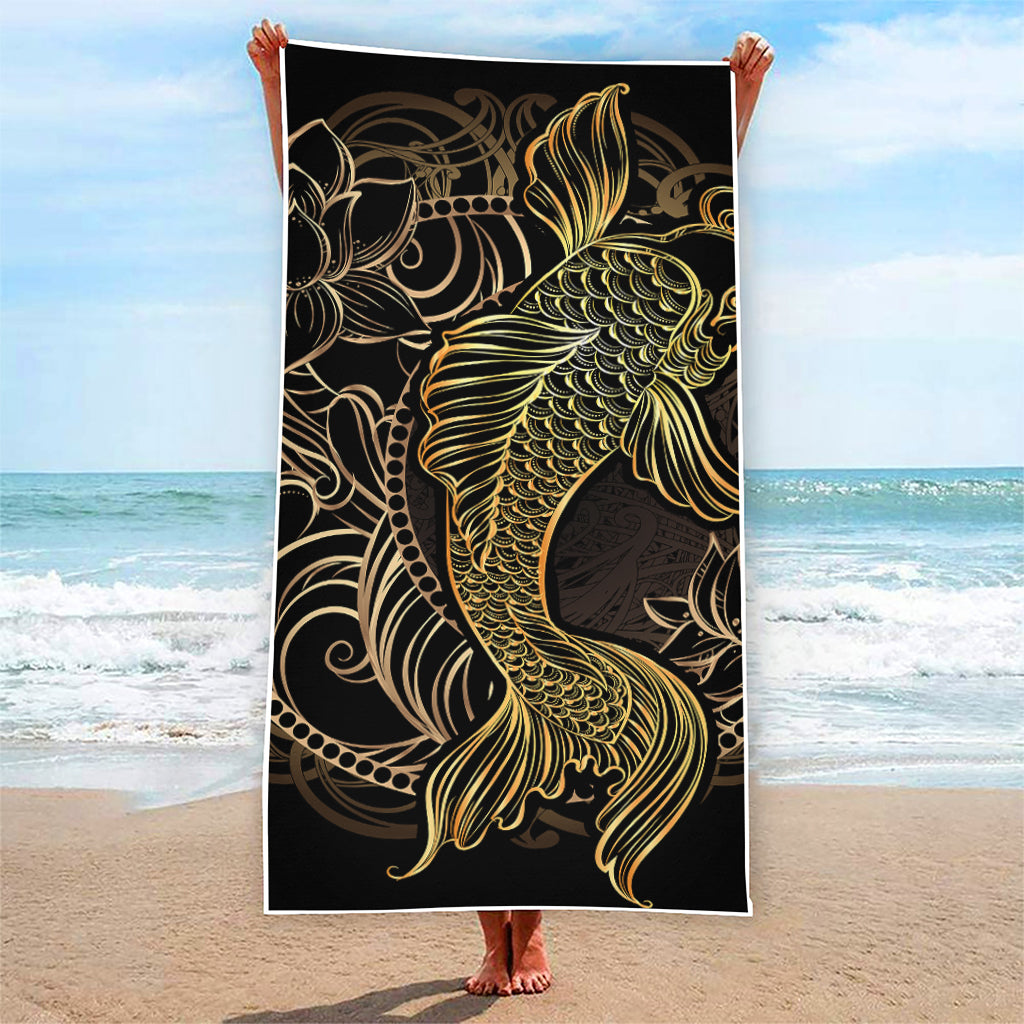 Gold Koi Carp Fish Print Beach Towel