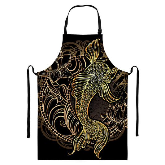 Gold Koi Carp Fish Print Bib Apron With Pocket