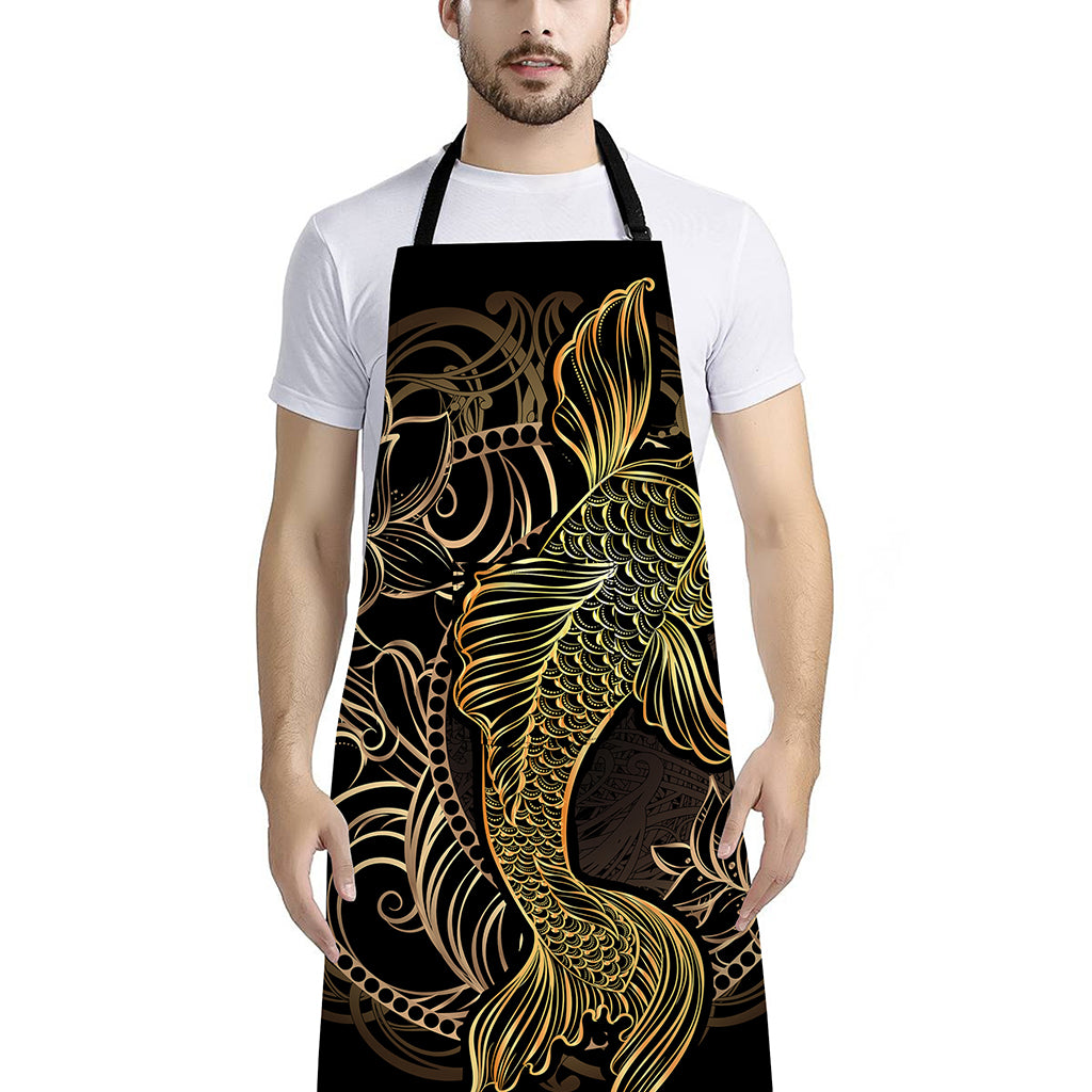 Gold Koi Carp Fish Print Bib Apron With Pocket