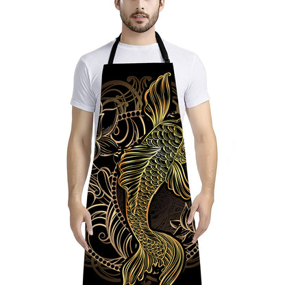 Gold Koi Carp Fish Print Bib Apron With Pocket