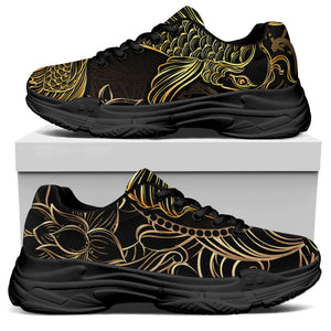 Gold Koi Carp Fish Print Black Chunky Shoes