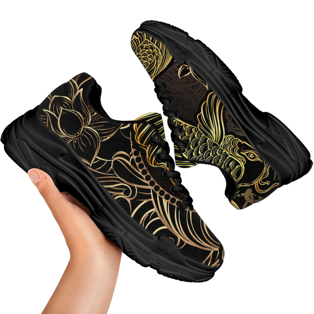 Gold Koi Carp Fish Print Black Chunky Shoes