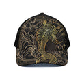 Gold Koi Carp Fish Print Black Mesh Trucker Hat