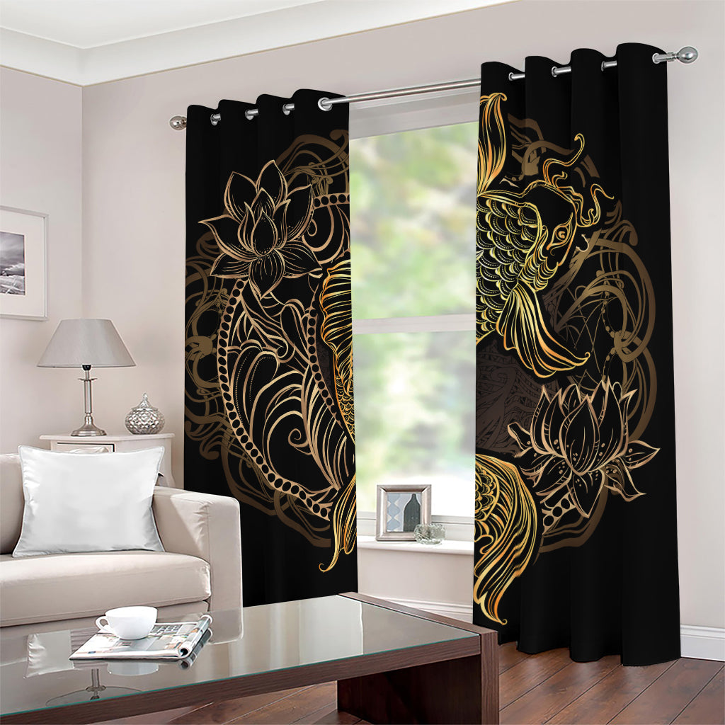 Gold Koi Carp Fish Print Blackout Grommet Curtains