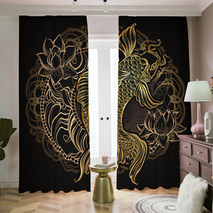 Gold Koi Carp Fish Print Blackout Pencil Pleat Curtains