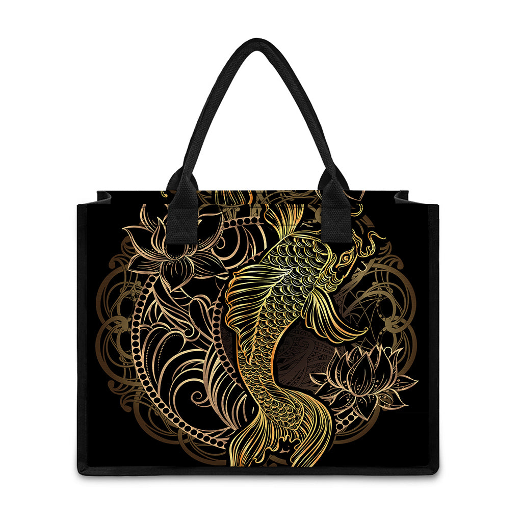 Gold Koi Carp Fish Print Canvas Tote Bag