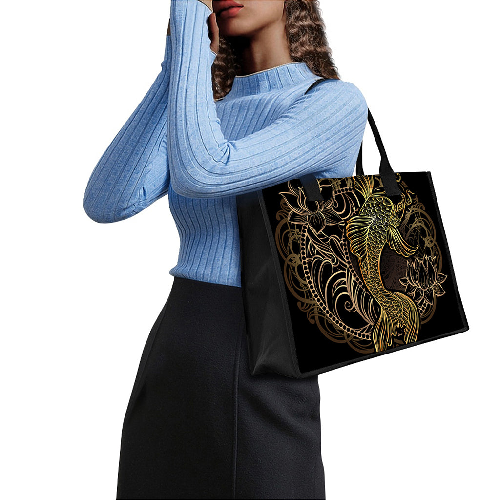 Gold Koi Carp Fish Print Canvas Tote Bag