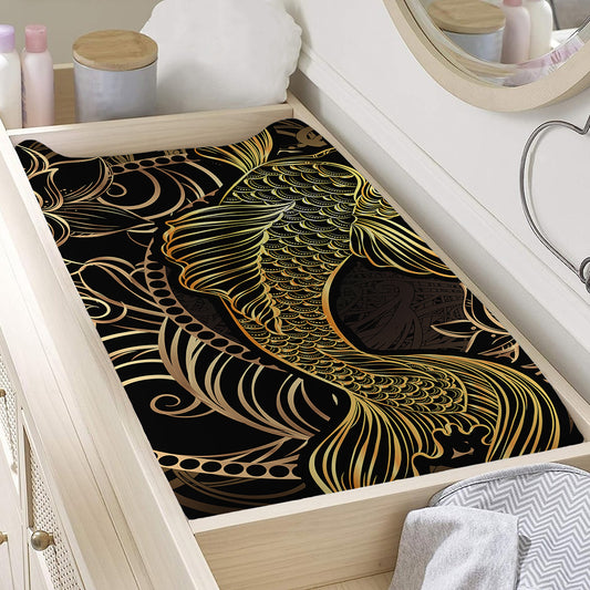 Gold Koi Carp Fish Print Changing Pad Cover