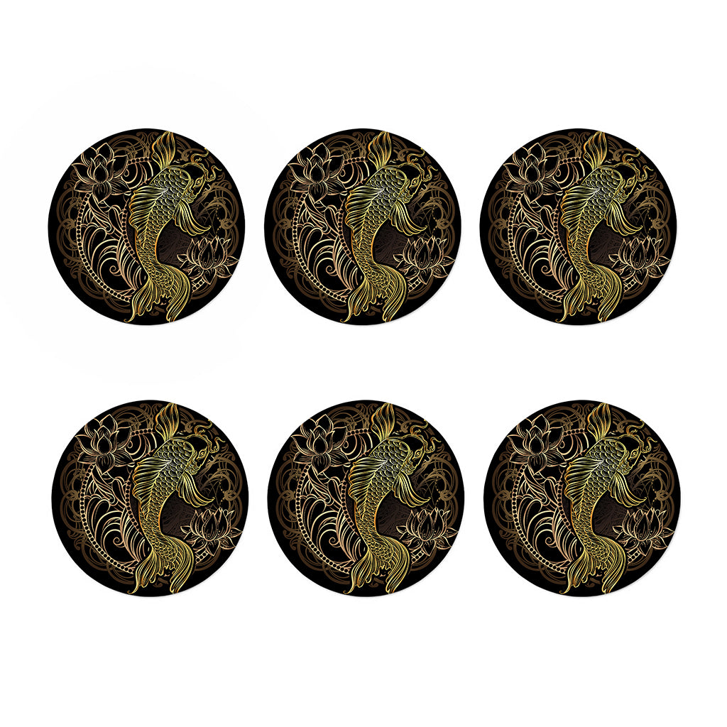Gold Koi Carp Fish Print Coaster Set