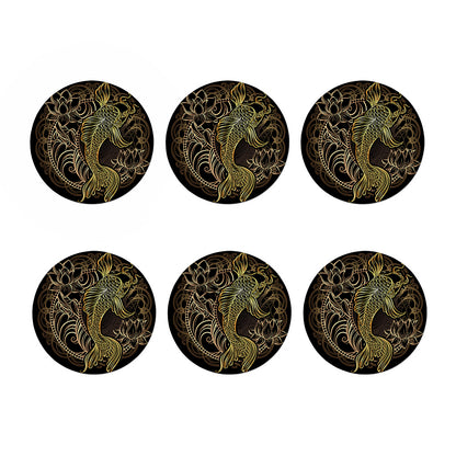 Gold Koi Carp Fish Print Coaster Set