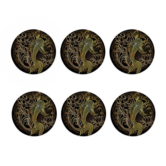 Gold Koi Carp Fish Print Coaster Set