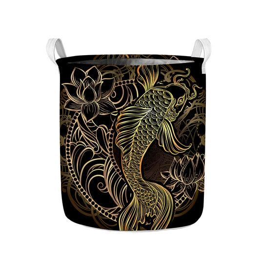 Gold Koi Carp Fish Print Collapsible Laundry Basket