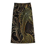 Gold Koi Carp Fish Print Cotton Front Slit Maxi Skirt