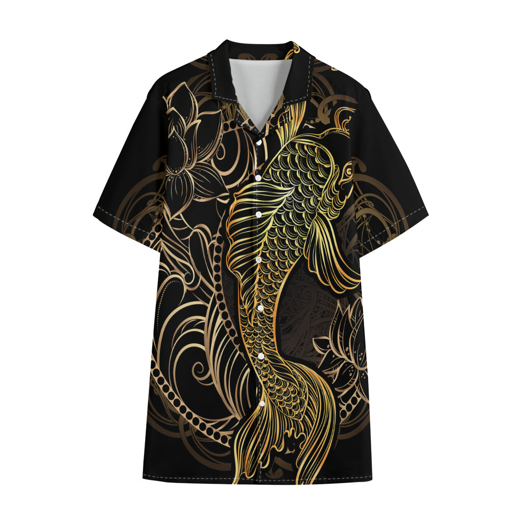 Gold Koi Carp Fish Print Cotton Hawaiian Shirt