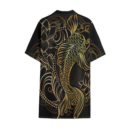 Gold Koi Carp Fish Print Cotton Hawaiian Shirt