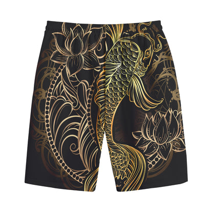 Gold Koi Carp Fish Print Cotton Shorts