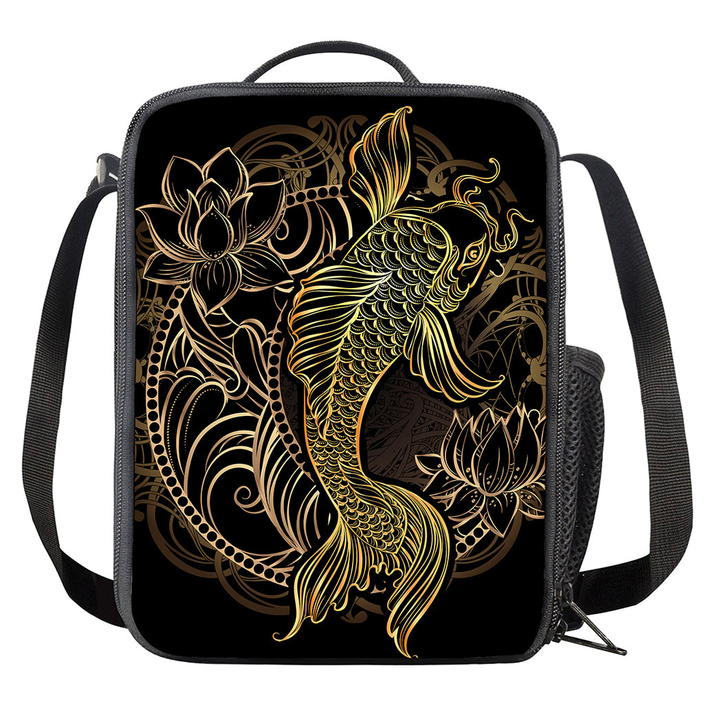 Gold Koi Carp Fish Print Crossbody Lunch Bag