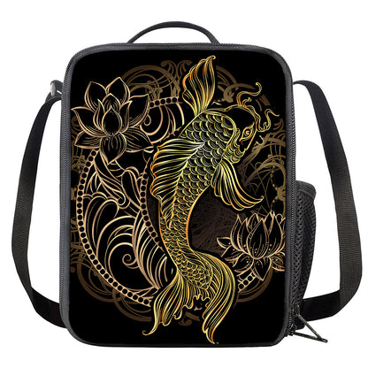 Gold Koi Carp Fish Print Crossbody Lunch Bag