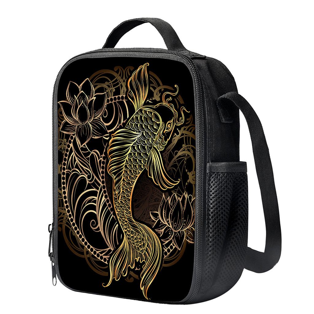 Gold Koi Carp Fish Print Crossbody Lunch Bag