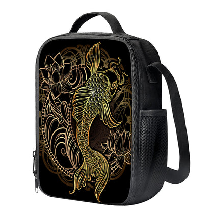 Gold Koi Carp Fish Print Crossbody Lunch Bag