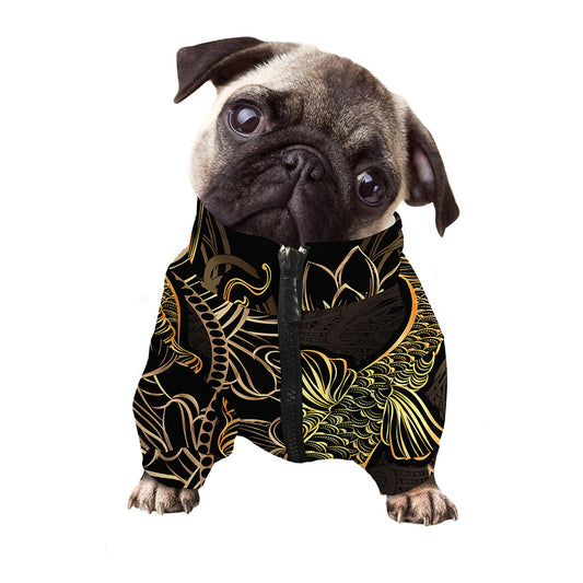 Gold Koi Carp Fish Print Dog Zip Up Jacket