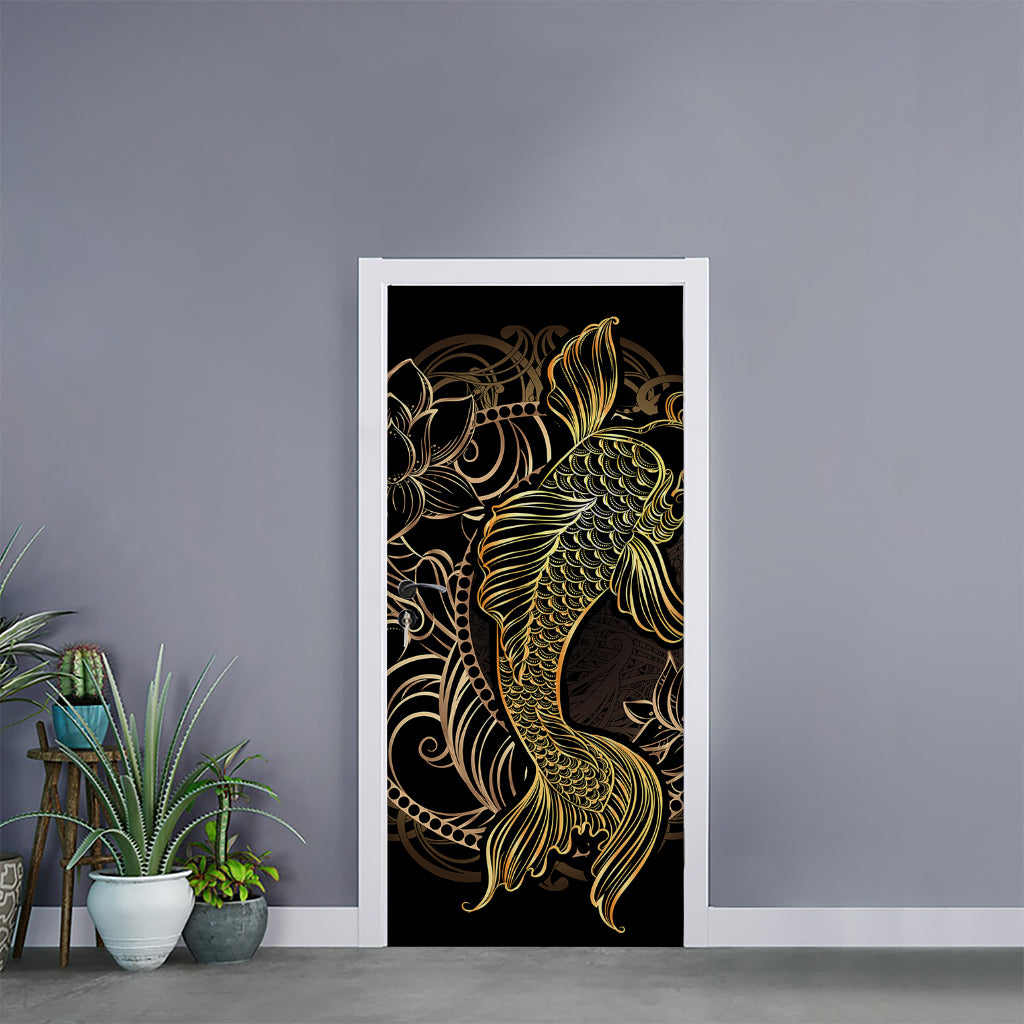 Gold Koi Carp Fish Print Door Sticker