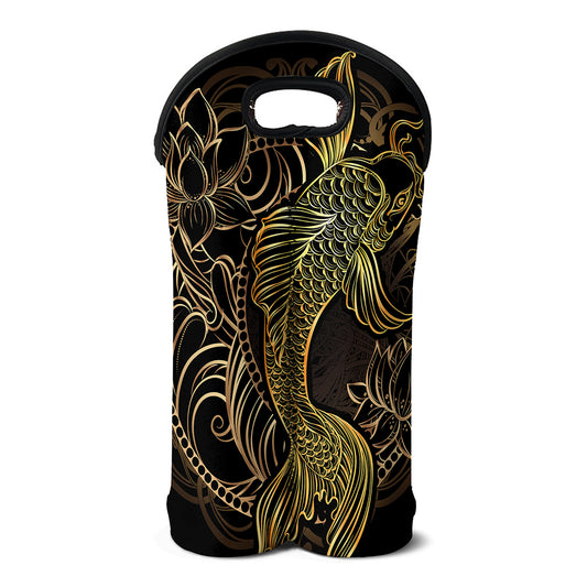 Gold Koi Carp Fish Print Double Neoprene Wine Tote