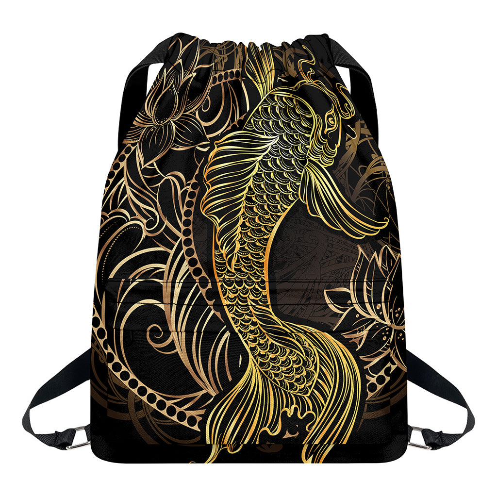 Gold Koi Carp Fish Print Drawstring Backpack