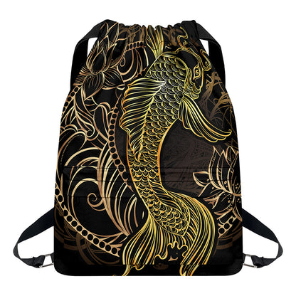 Gold Koi Carp Fish Print Drawstring Backpack