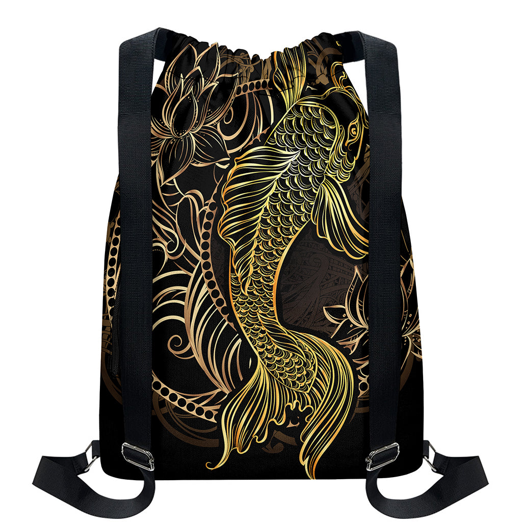Gold Koi Carp Fish Print Drawstring Backpack