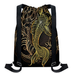 Gold Koi Carp Fish Print Drawstring Backpack