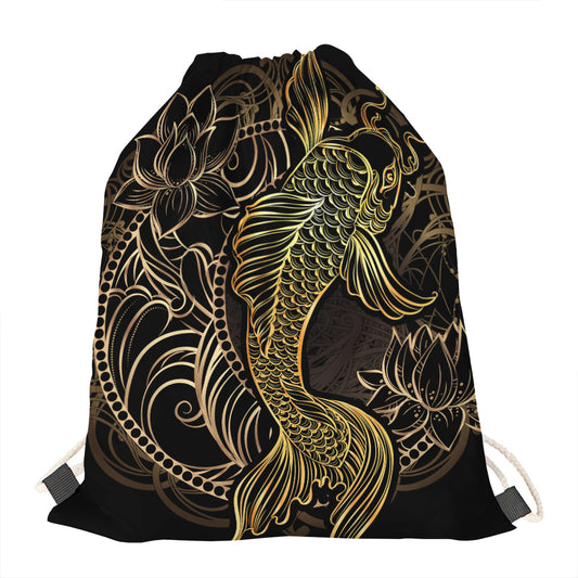 Gold Koi Carp Fish Print Drawstring Bag