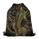 Gold Koi Carp Fish Print Drawstring Bag