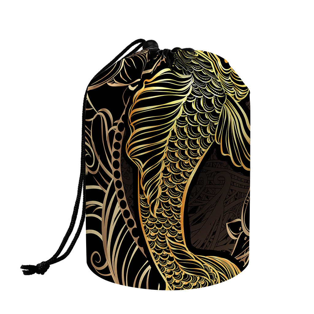 Gold Koi Carp Fish Print Drawstring Makeup Bag
